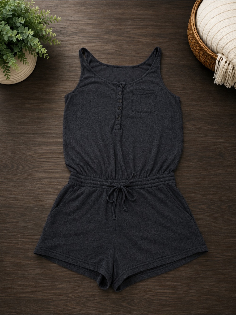 Girls Charcoal Sleeveless Drawstring Romper - Kids One Piece